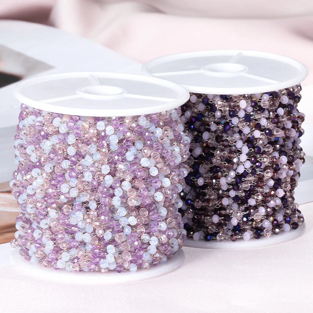 1Meter Purple Crystal Stone Beads Stainless Steel Chain for Necklace Bracelet DIY Jewelry Making Supplies