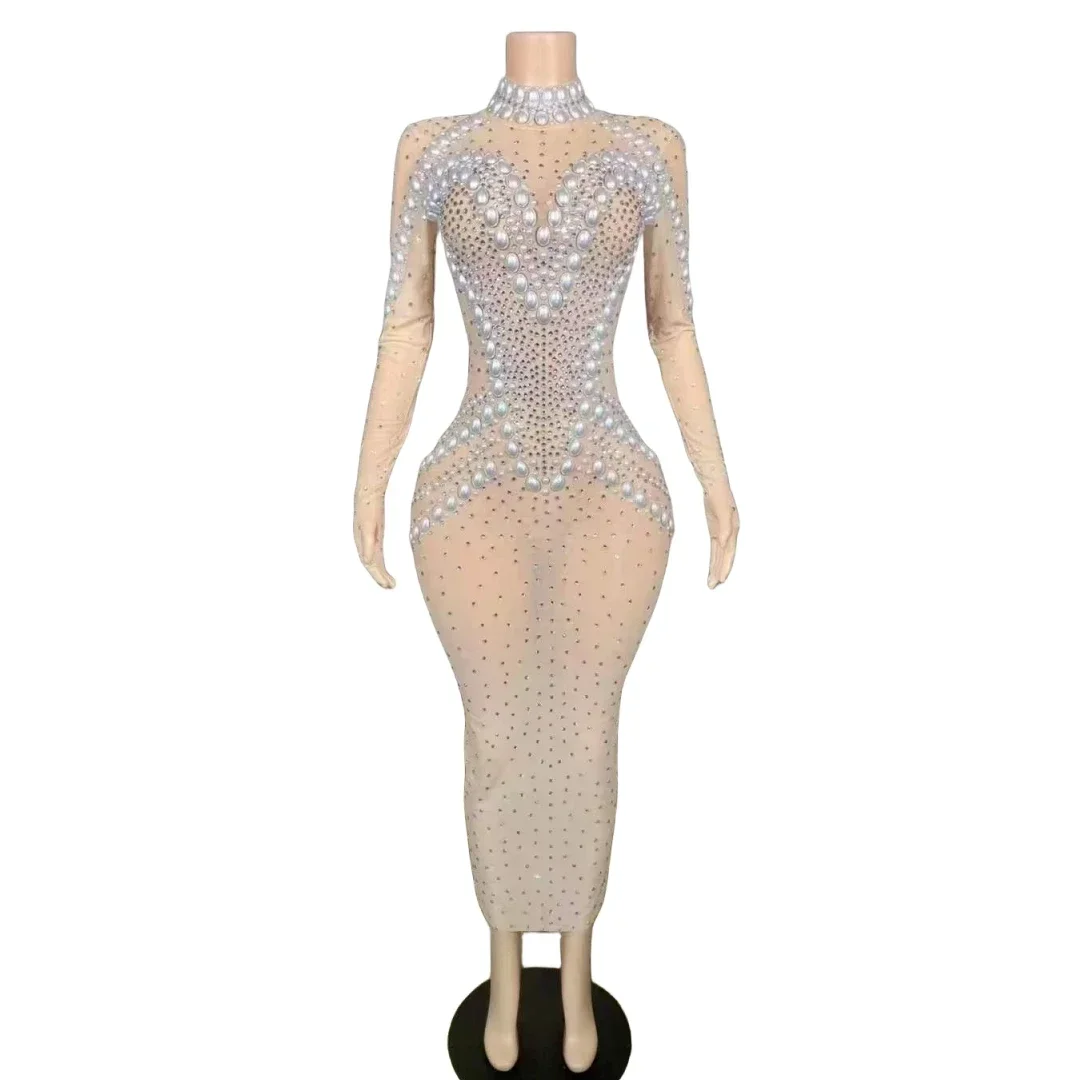 

Elegant Evening Dress For Women Mesh See Through Stretch Dresses Wedding Homecoming Stage Wear Prom Dating Queen Outfit 2023