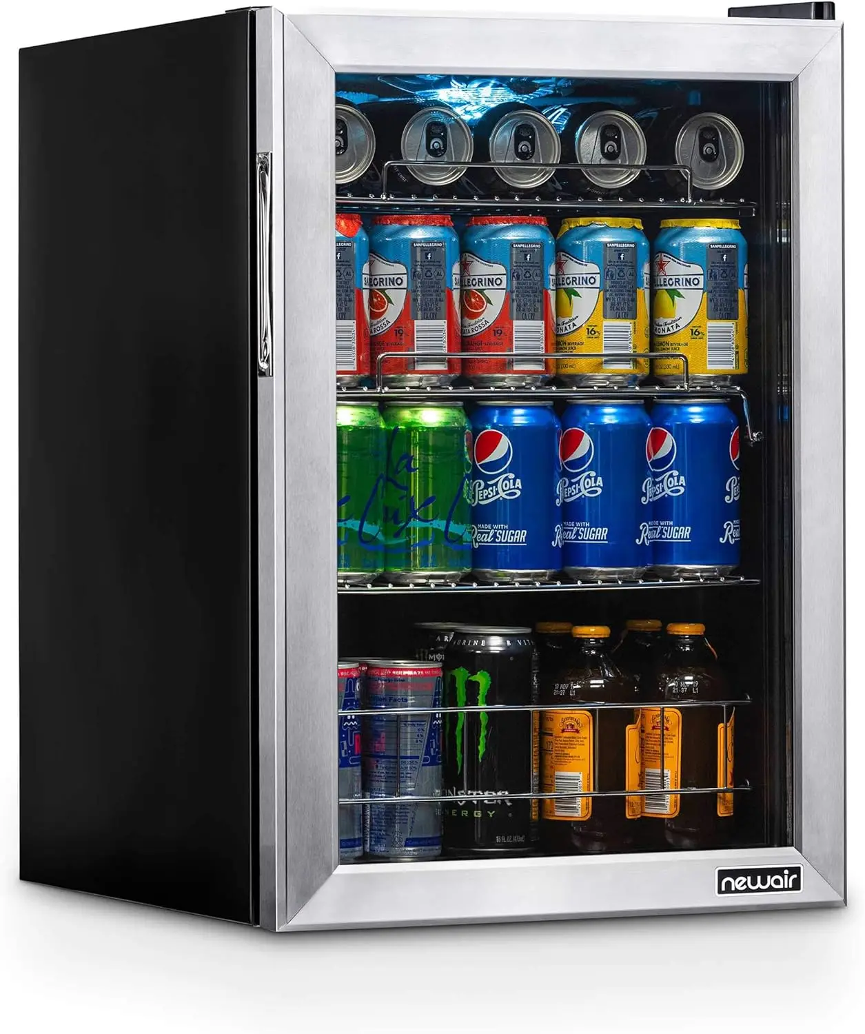 

Beverage Refrigerator Cooler, 90 Can Capacity Fridge in Stainless Steel, Adjustable Shelves and Glass Door, Small Refrigerator