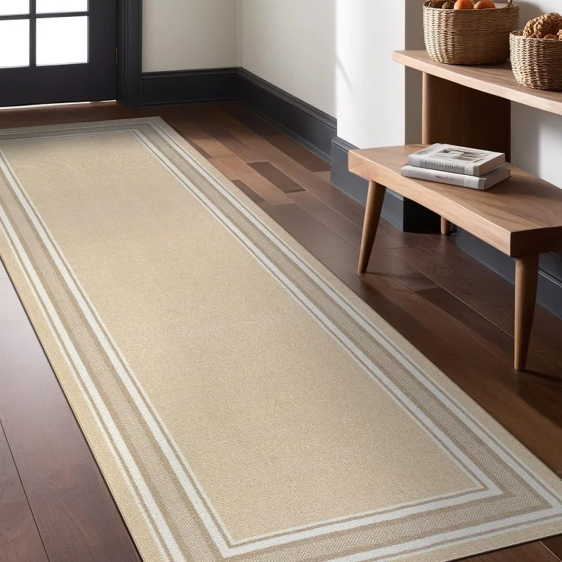 

Solid Color Frame Runner Rug Retro Ethnic Style Simple Bedroom Carpet Living Room Floor Mat Bedside Sofa Edge Home Decoration