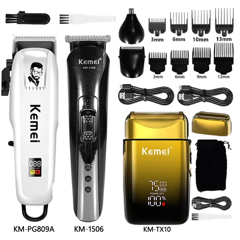 

Kemei Hair Clipper Km-PG809A Km-1506 Km-TX10 Hair Cutting Wireless Trimmer Men Professional Clipper Machine Rechargeable Shaver