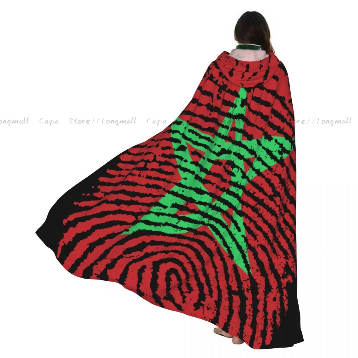 

Adult Vampire Cape Hooded Robe Morocco Flag Halloween Cloak Full Length Cosplay