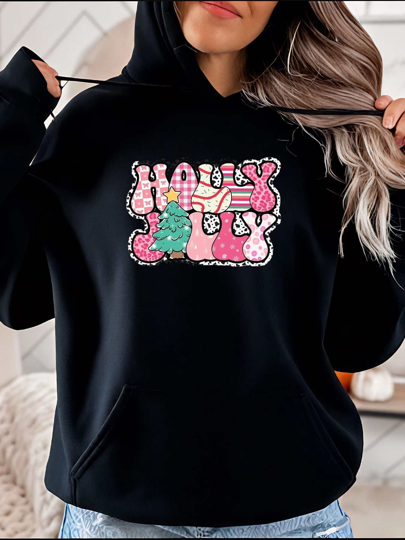 

Толстовка с рождественским узором в повседневном стиле с чулками и принтом снежинок, женская зимняя праздничная одежда
