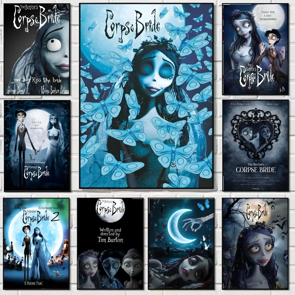 Tim Burton's Corpse Bride Poster Self-adhesive Wall Mural Art Waterproof Sticker For Bar Room Decor High Quality Print Gift