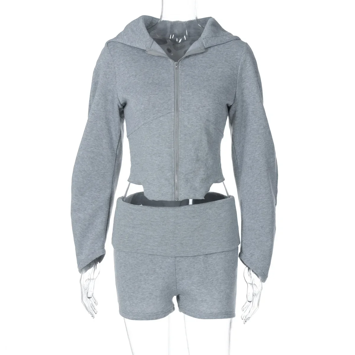 

Женские спортивные костюмы, флисовый комплект из 2 предметов, толстовки с капюшоном и длинными рукавами на молнии, тонкие укороченные топы + шорты, модный повседневный уличный костюм