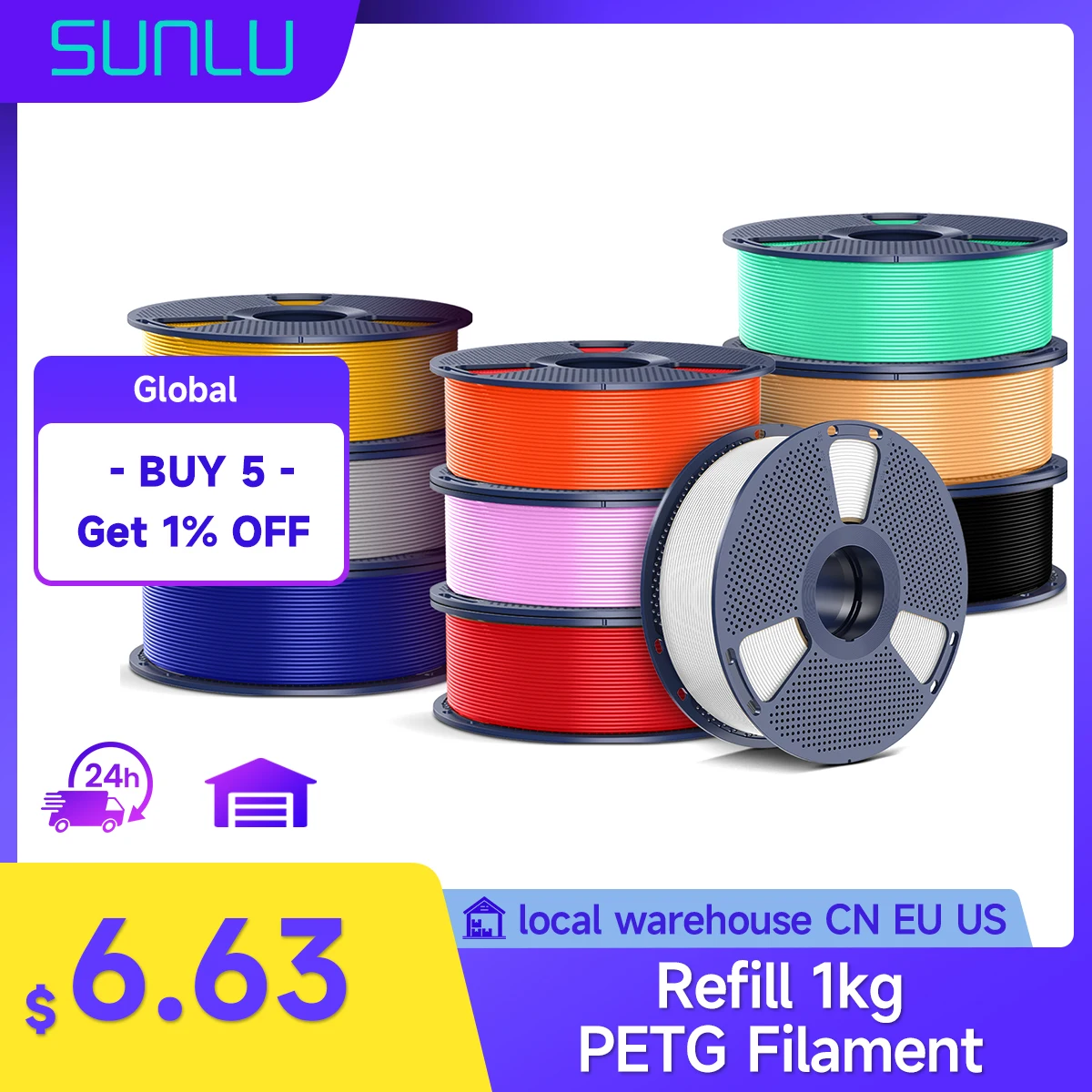SUNLU PETG-Filament 1 kg 1 Rolle für Bambu Lab Color PETG-Filament PETG/PLA 3D-Drucker Trockenfilament Smooth Printer PETG-Farbe