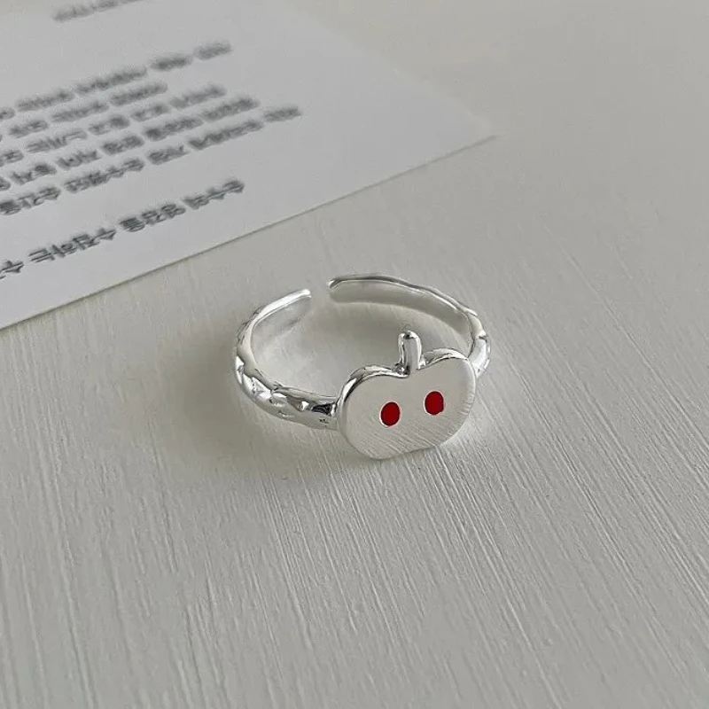 

925 Sterling Silver Chic Apple Playful Fruit Adjustable Opening Ring for Women Fine Jewelry Minimalist Accessories