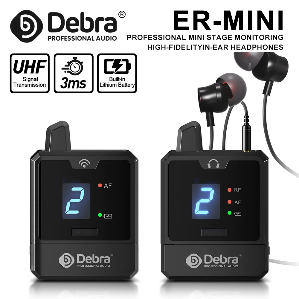 نظام مراقبة Debra ER-Mini UHF اللاسلكي داخل الأذن مع بطارية ليثيوم مدمجة قابلة لإعادة الشحن للكنائس والحفلات الموسيقية الصغيرة