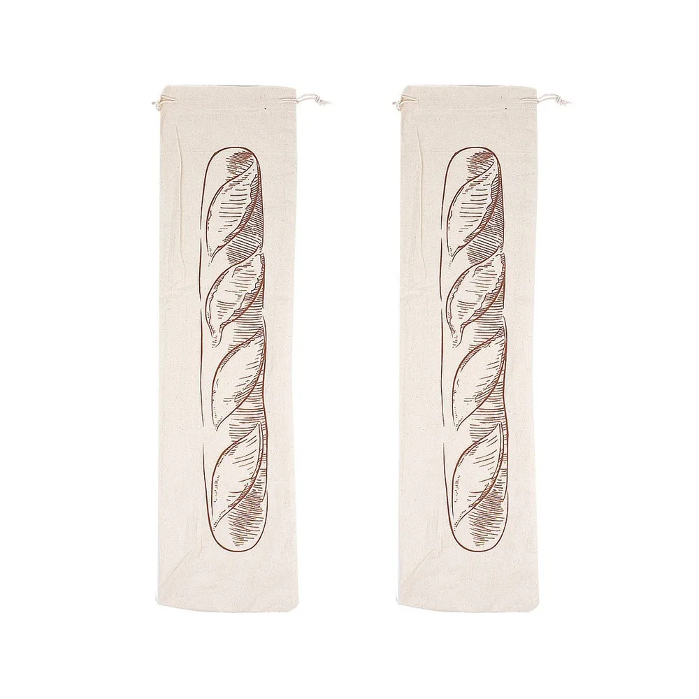 2 Bolsas Grandes de Lino para Pan, Ecológicas, Reutilizables, con Cordón, para Mantener el Pan Fresco, Lavables, para Guardar Baguettes