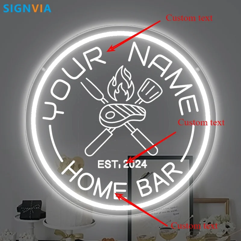 Customizable BBQ Neon Sign Personalized LED Grill Art with Tools Design USB-Powered Wall Decor for Home Parties Bars Restaurants