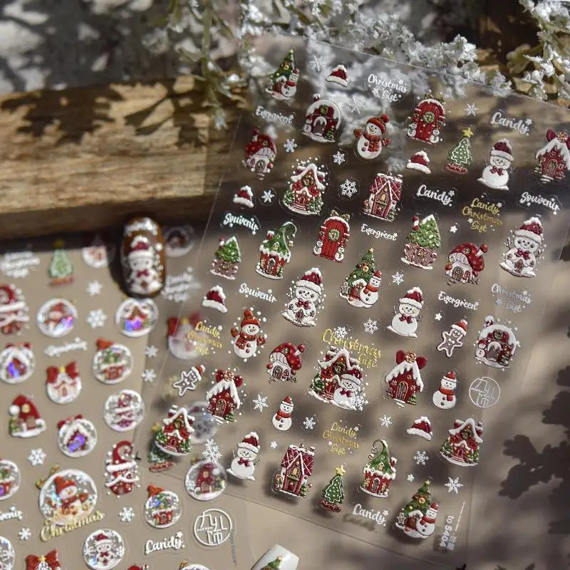 عيد الميلاد رسومات أظافر ملصقات الشتاء حالمة ندفة الثلج ثلج شجرة عيد الميلاد الأظافر اكسسوارات لاصق تنقش مانيكير الشارات #5