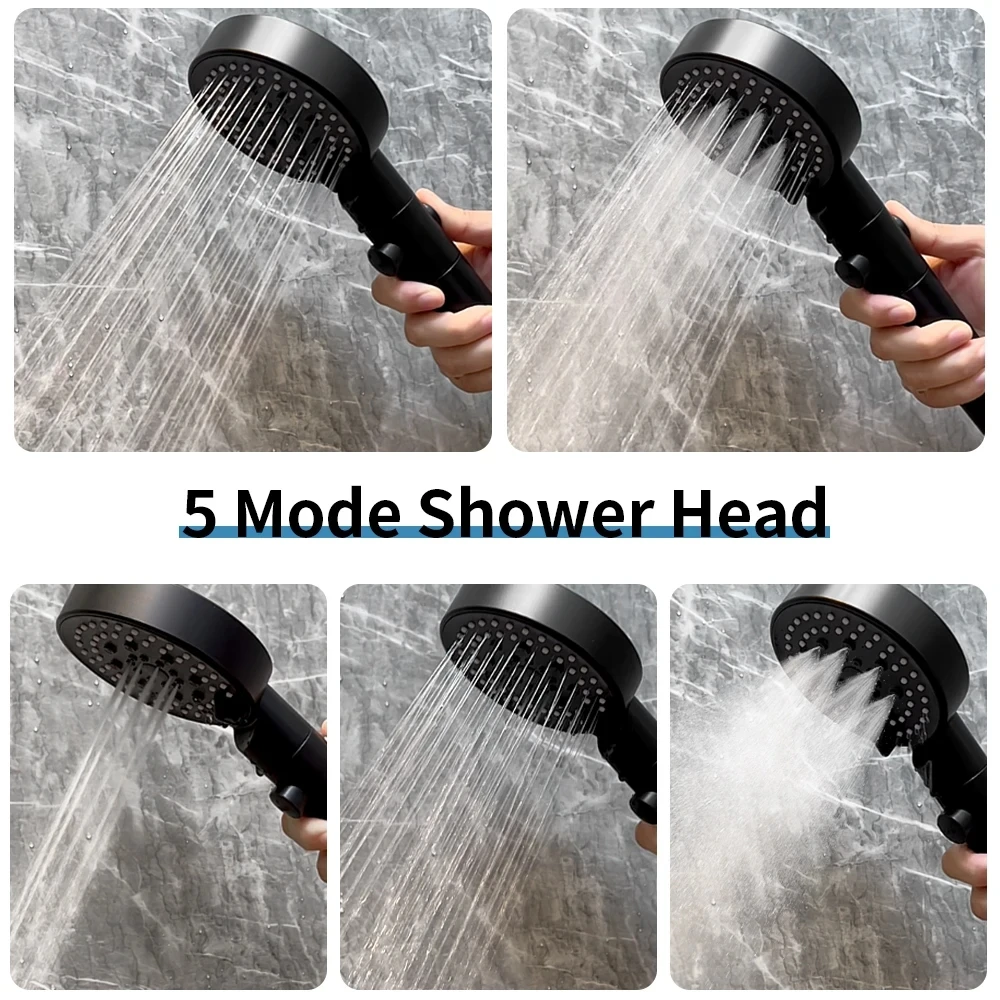 5 Modes Adjustable High Pressure Water Saving Shower Head One-key Stop Water Universal Interface Explosion-proof and Fall-Proof