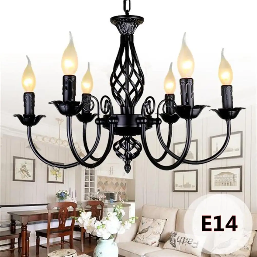 Black retro chandelier Lighting Living room Bedroom Kitchen Island chandelier Black wrought iron chandelier lamp fixt