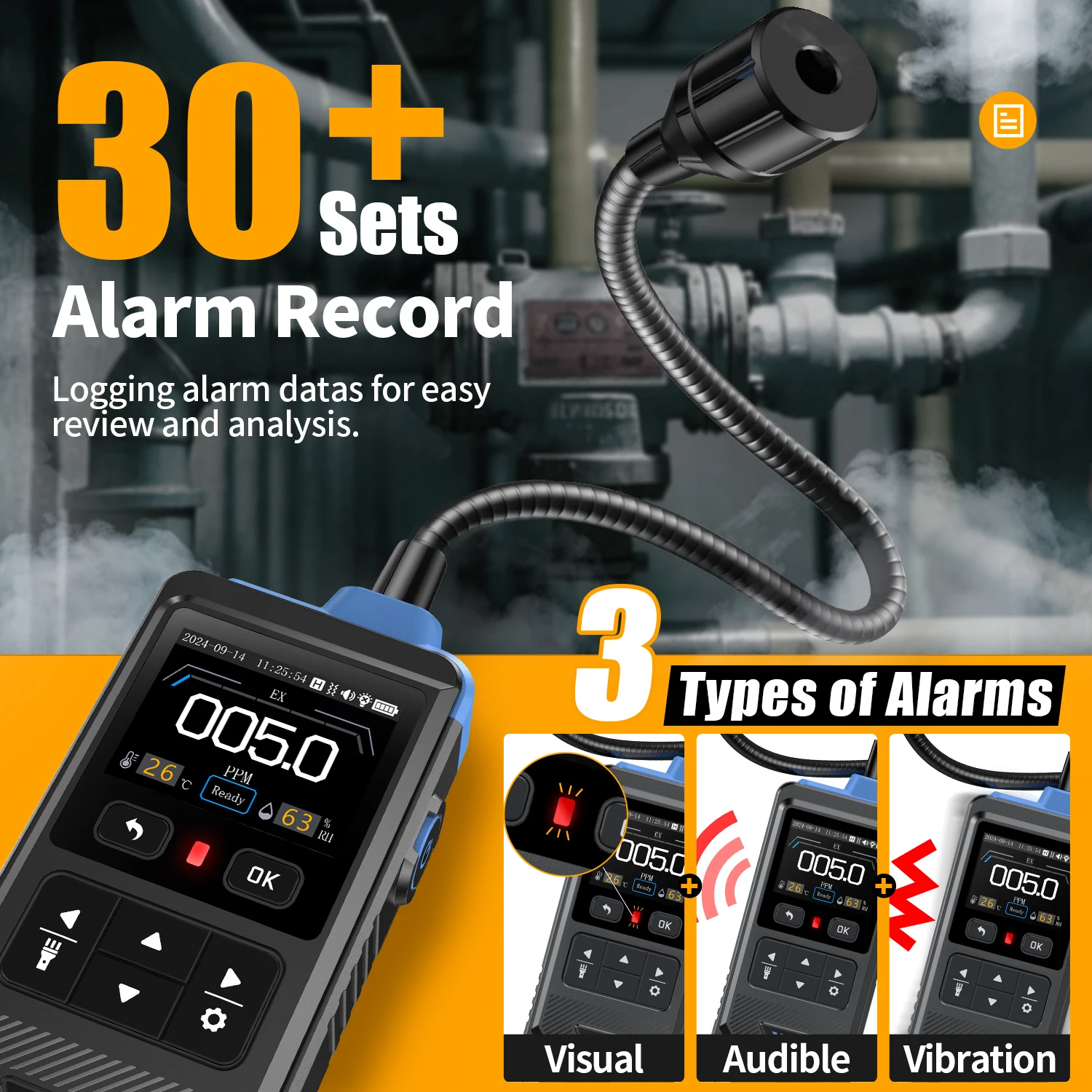 FNIRSI GD-02 Multifunctional Combustible Gas Detector, Natural Gas Pipeline Gas Leak Alarm Detection