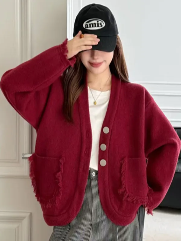 

Korean Tassel Large ket Casual Open Cardigan Women's Autumn Winter New Lazy Soft Warm Sweater Coat Long Sve Other Mater...