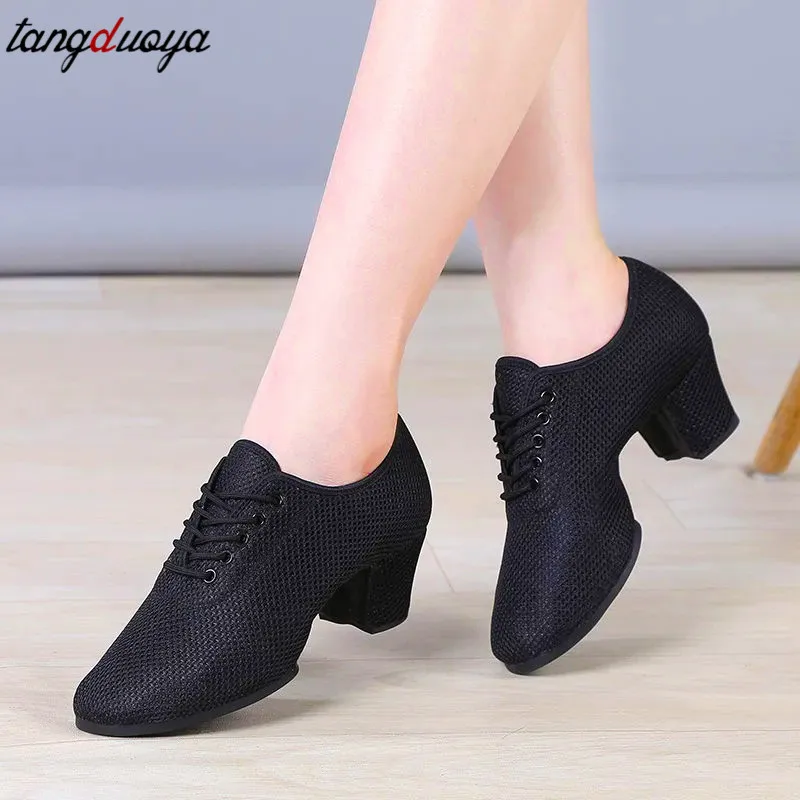 Women Latin Dance Shoes Salsa Jazz Dancing Shoes Woman Heels 3cm/5cm Breath Teachers Ballroom Dance Shoes Ladies Dance Sneakers