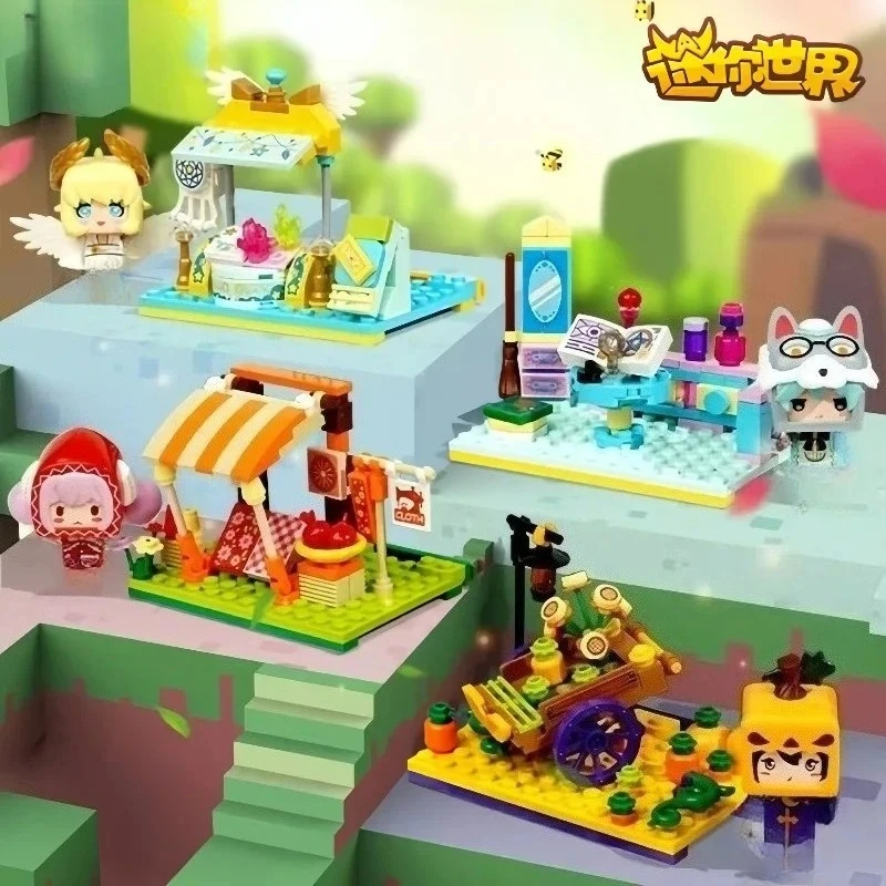 

Mini World Building Blocks Street View Stores Pumpkin Stall Model Ornaments Creative Game Assembling Toys Collection Gifts