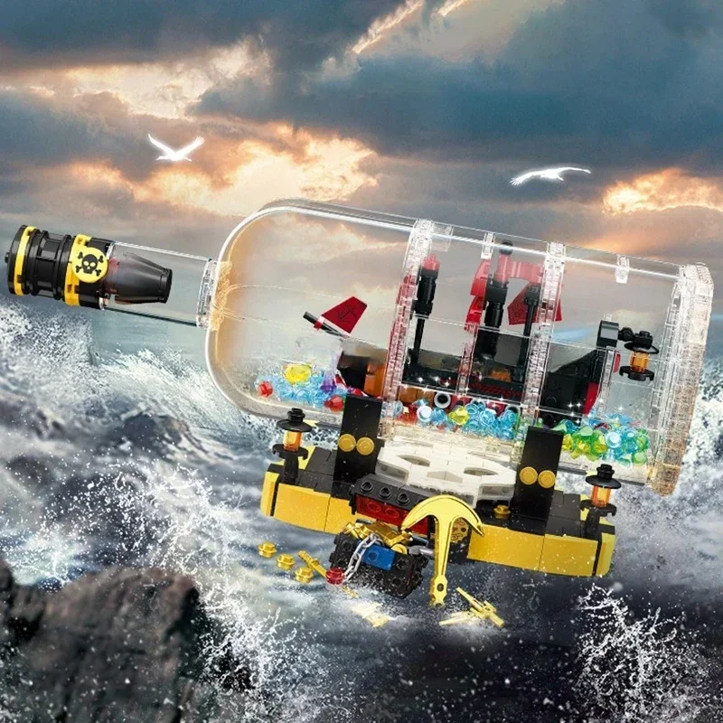 

Impossibe Pirate Bottle Model Building Blocks Ship In A Bottle Creative Ideas Ornament Boat Bricks Ideas Toy DIY Gift Girls Kid