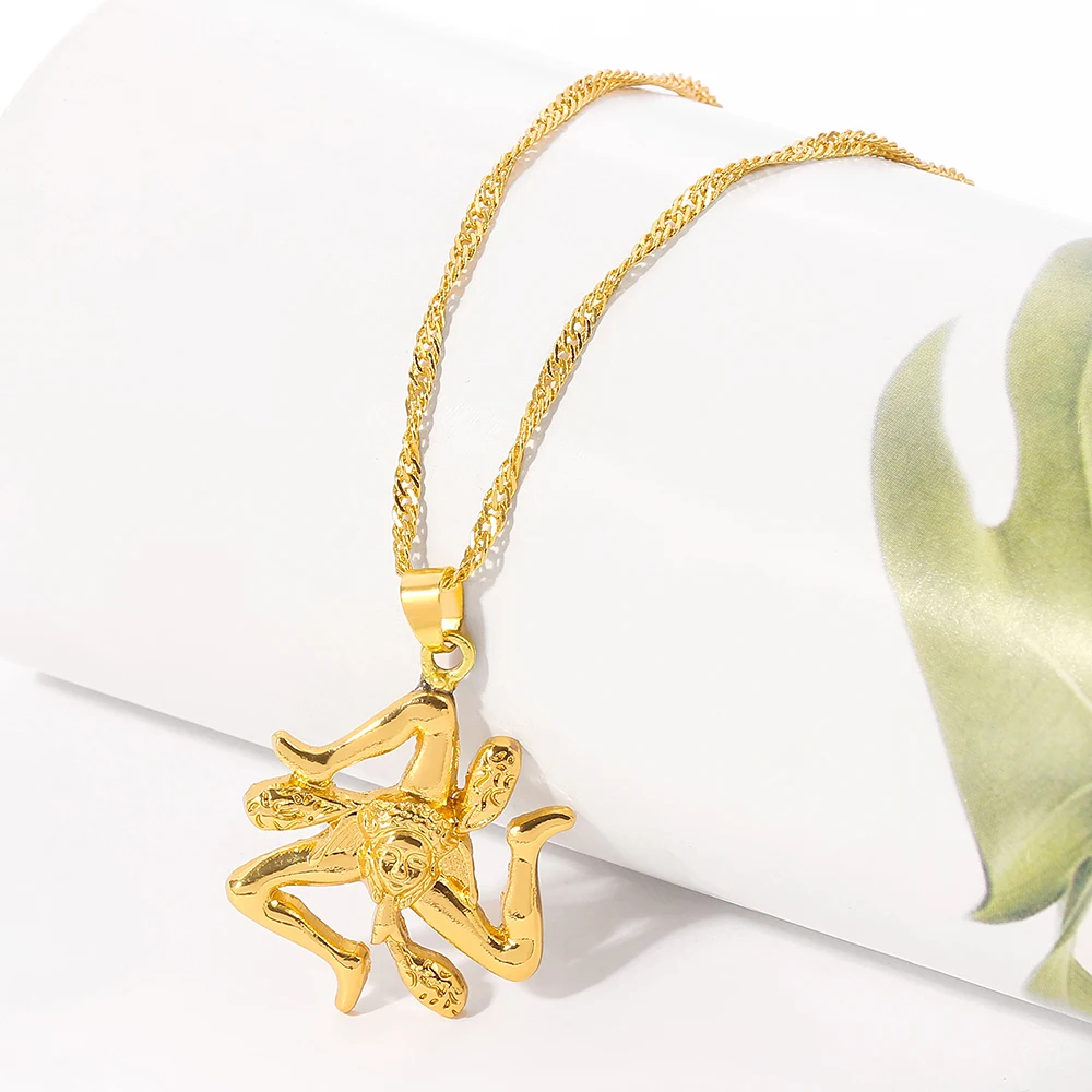 Gold Color Sicily Italy Cities Flag Necklace Simple Elegance Collarbone Chain Pendant for Men And Women