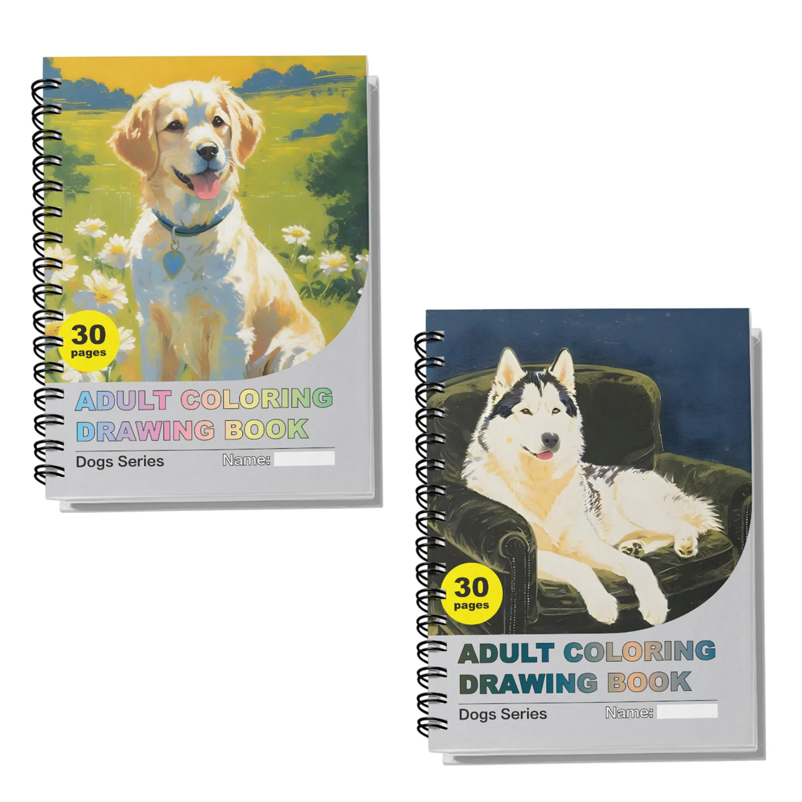 Dog Lovers Coloring Notebooks, Golden Retriever, Husky and Pet Dog Themes, Adult Coloring, Creative Drawing, Relaxing Art