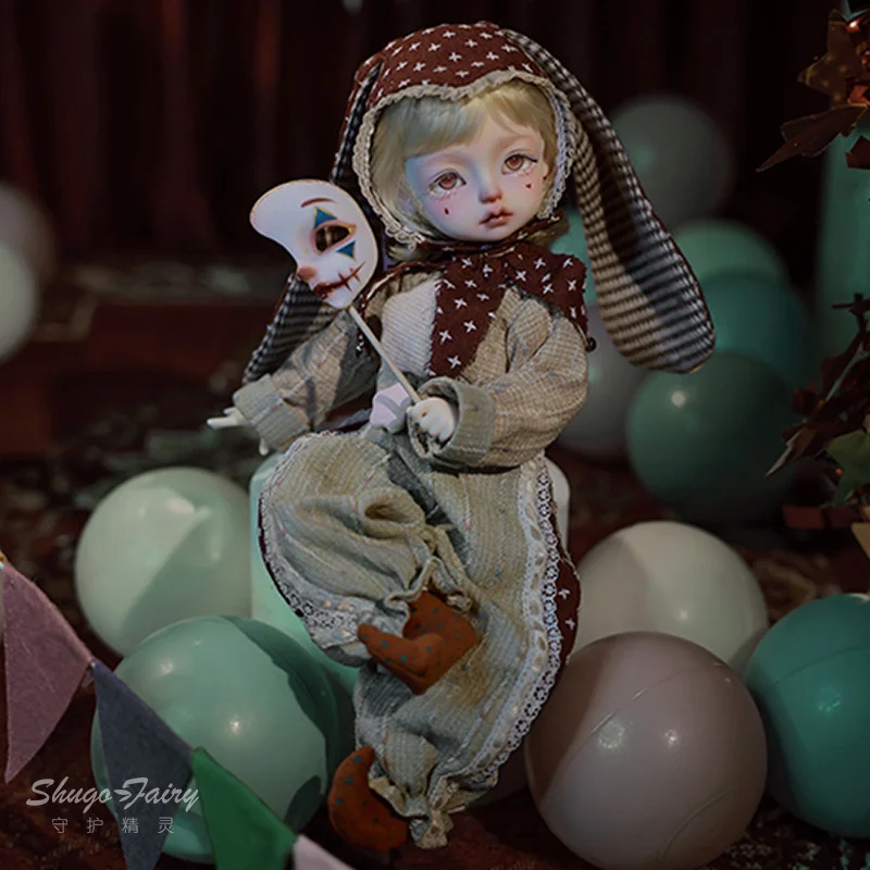 

Original 6-point Bjd Doll, Joker, One-piece Color-matched Clown Costume Rabbit Ear Cap, Resin Figurine Original Series Gift