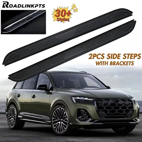 2PCS Aluminum 5.1" Wide Fixed Side Steps Fit for Audi Q7 2016-2025 Running Boards Nerf Bars Rails Stepping Plates Pedals