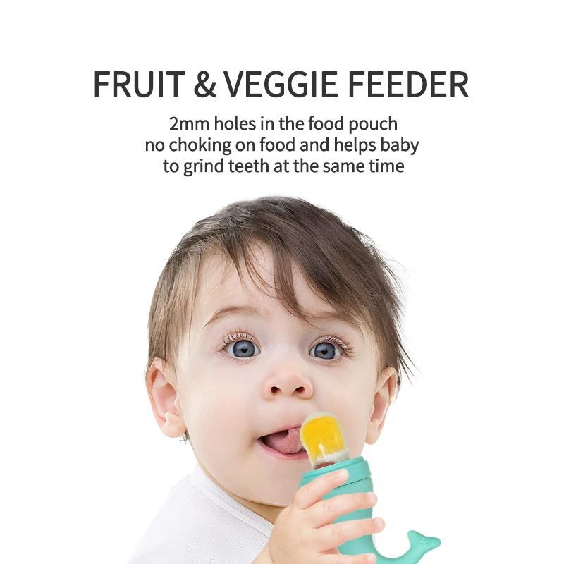 1 Pc Baby Fruit Feeder Pacifier Cute Blue Whale Shape Anti Chocking Food Vegetable Feeding With Silicone Bite Mesh Bag Soother