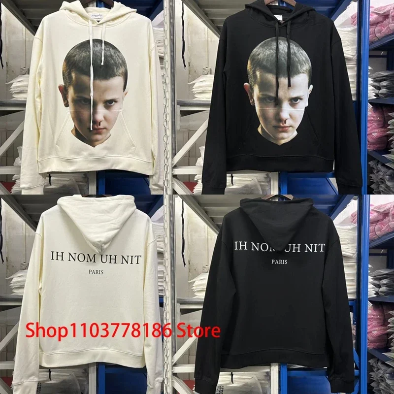 Classic Child Head Portrait Print IH NOM UH NIT Sweatshirts Unisex Hooded Pullover Black White Loose Casual Ih Nom Uh Nit Hoodie