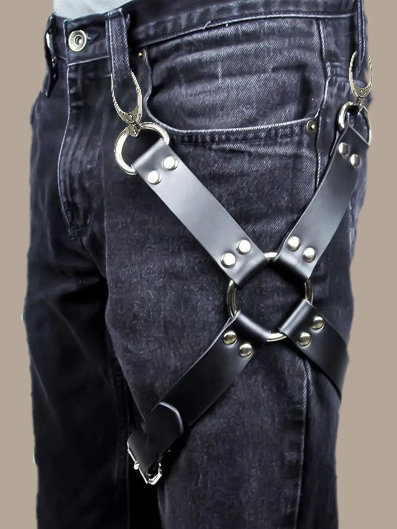 

Черный кожаный ремень для тела — регулируемые ремни, мужской готический панк-стиль