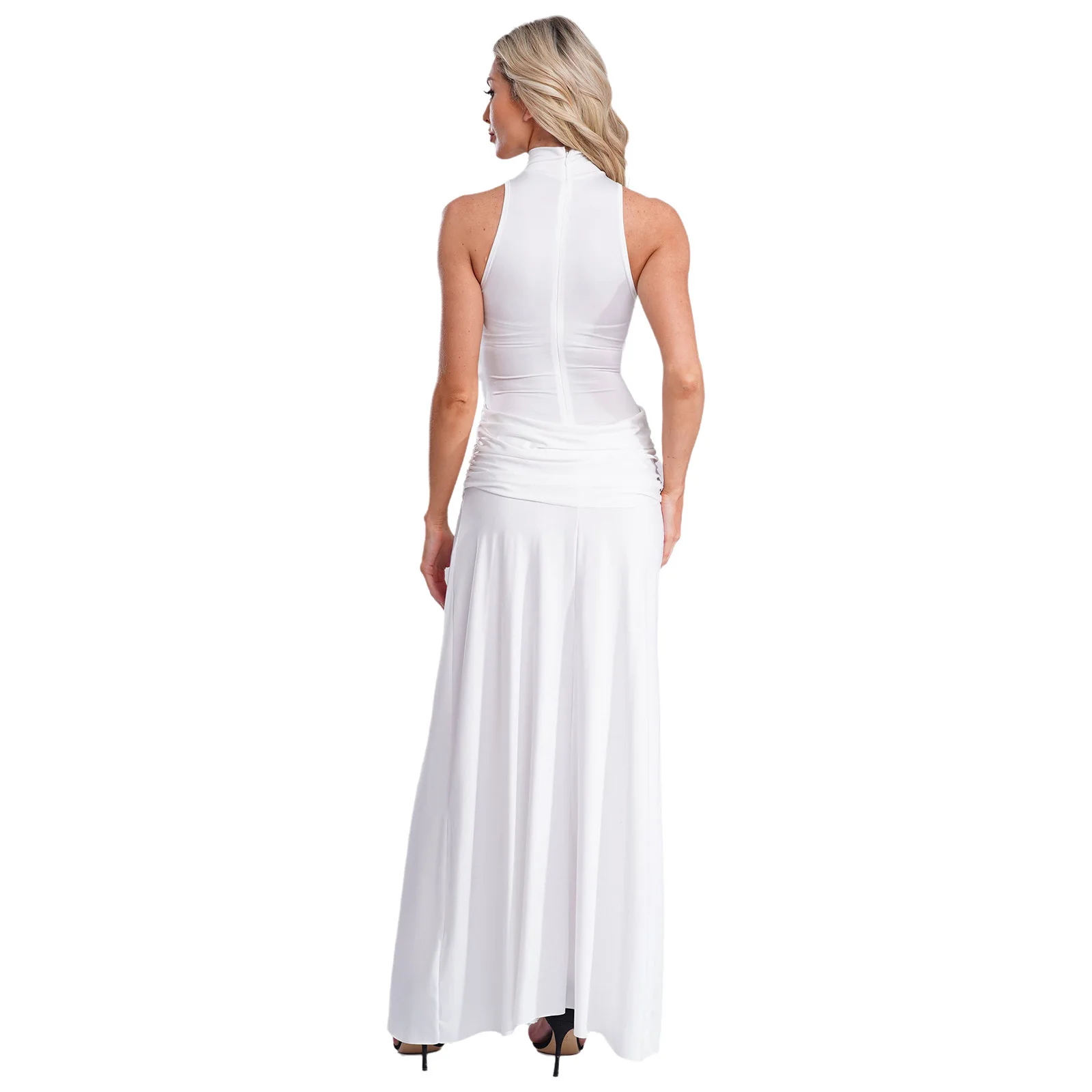 Robe Maxi élégante pour femmes, col montant, sans manches, superposition froncée, fente haute, robes de soirée pour fête d'anniversaire, Banquets de mariage
