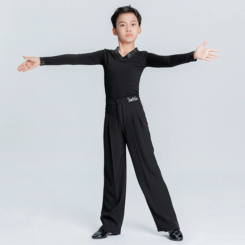 

Новый детский танцевальный топ с короткими рукавами и брюки, мужская рубашка для латинских танцев, комплект брюк для танцевальной сцены, одежда для бальных танцев