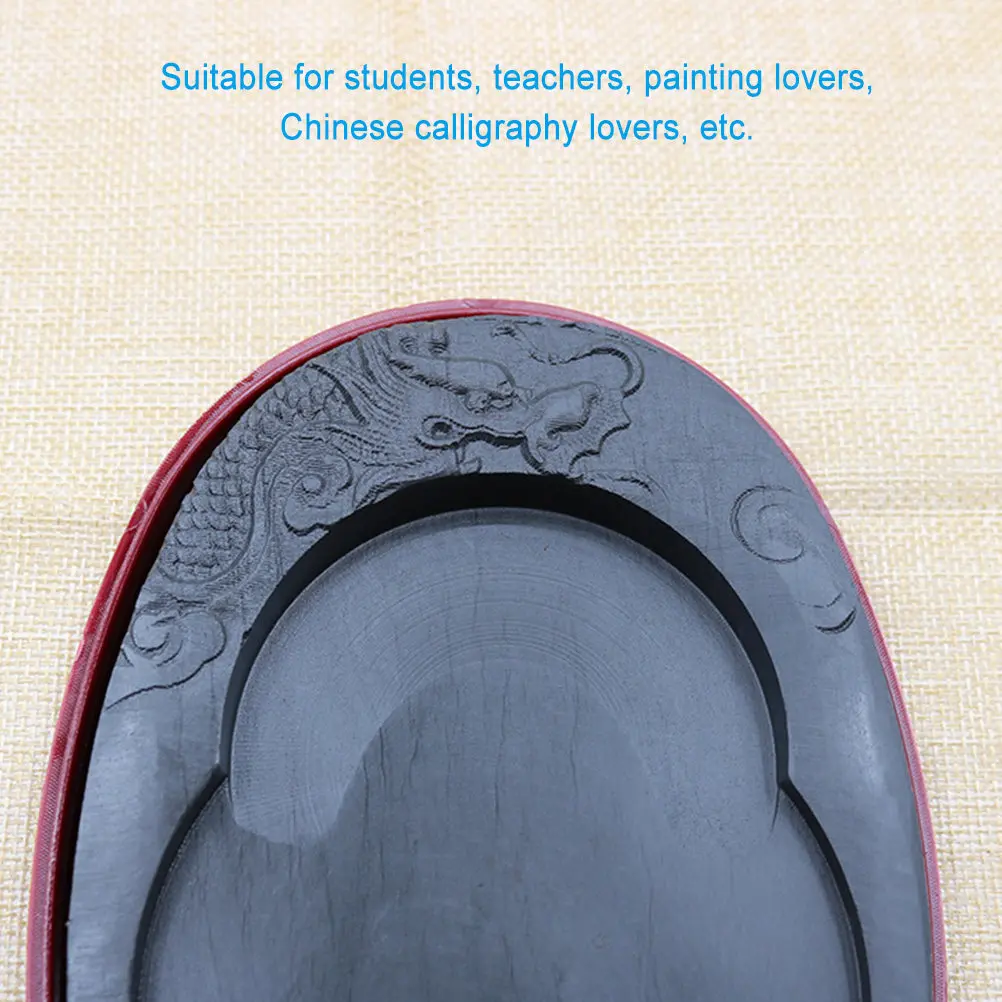 Writing Inkstone with Cover Traditional Chinese Calligraphy Inkstone for Beginners Collectors Gift Use Flat Bottom Smooth