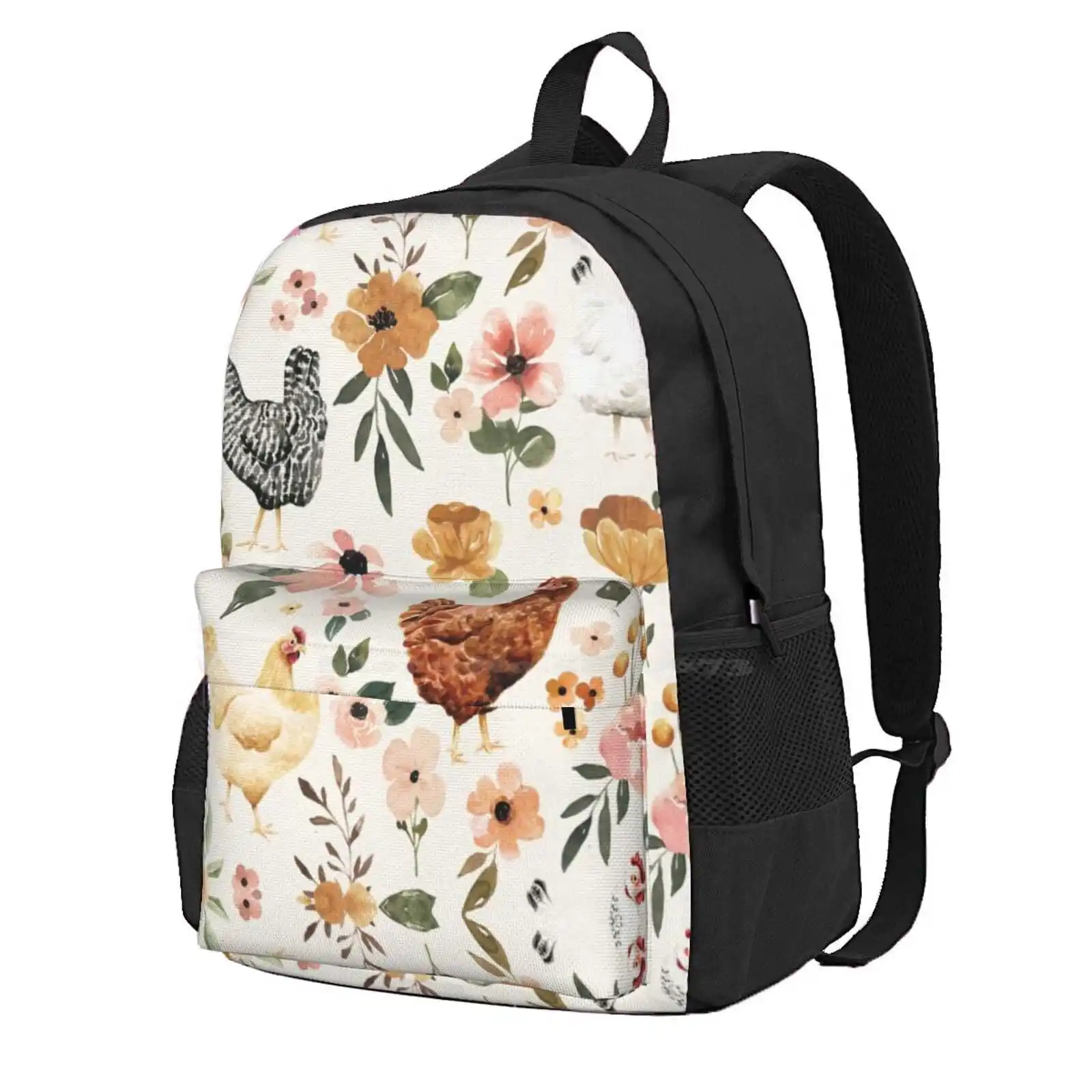 Watercolor Chicken Floral, Charlotte Floral Collection Hot Sale Schoolbag Backpack Fashion Bags Watercolor Floral Chickens