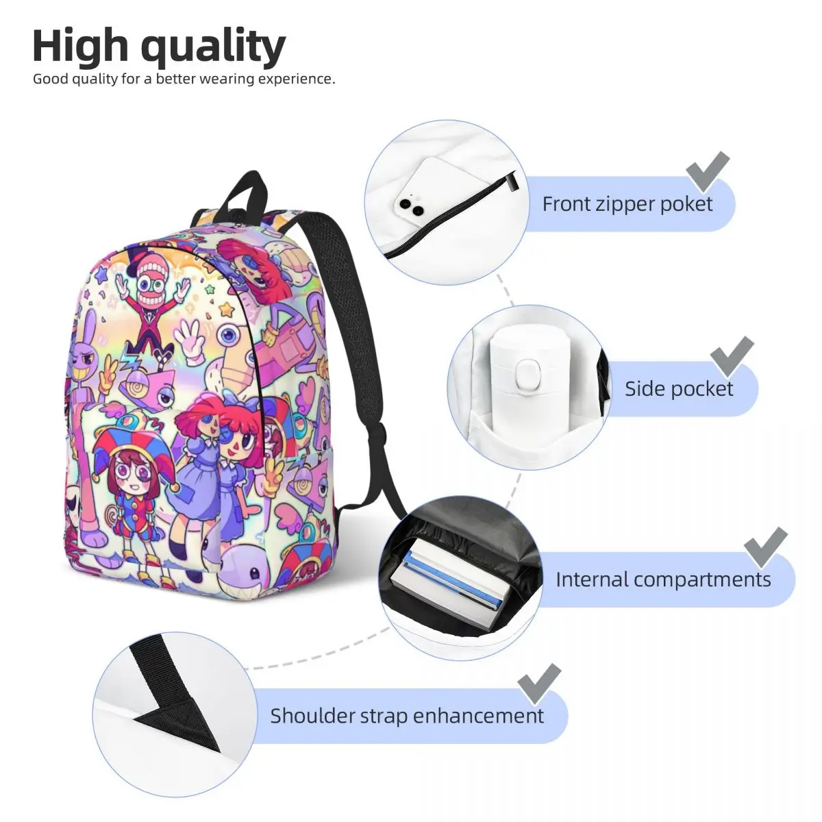 The Amazing Digital Circus Backpack for Boy Girl Kids Student School Book Bags Pomni Jax Daypack Preschool Primary Bag Outdoor