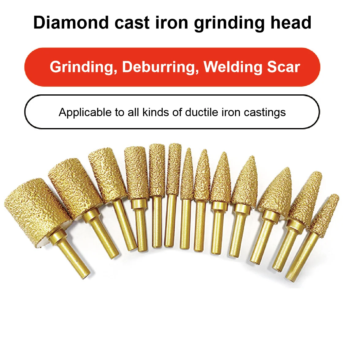 6mm Shank Vacuum Brazed Diamond Burr Head Grinding Rotary File For Stone Grey Cast Iron Ductile Iron Steel