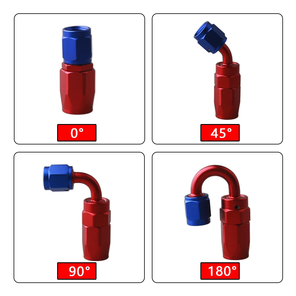 AN6 Straight 0°/45°/90°/120°/180° Degree PTFE Oil Fuel Swivel Hose End Fitting Oil Hose End Adaptor Kit Black