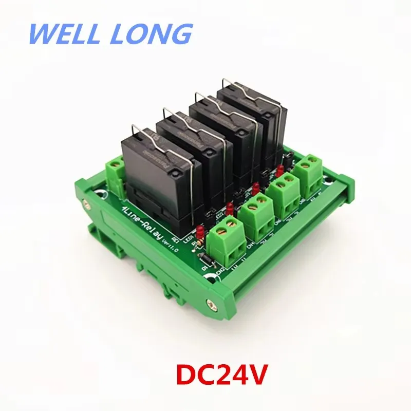 DIN Rail Mount 4 DPDT 5A Power Relay Interface Module, JW2SN-DC24V Relay.