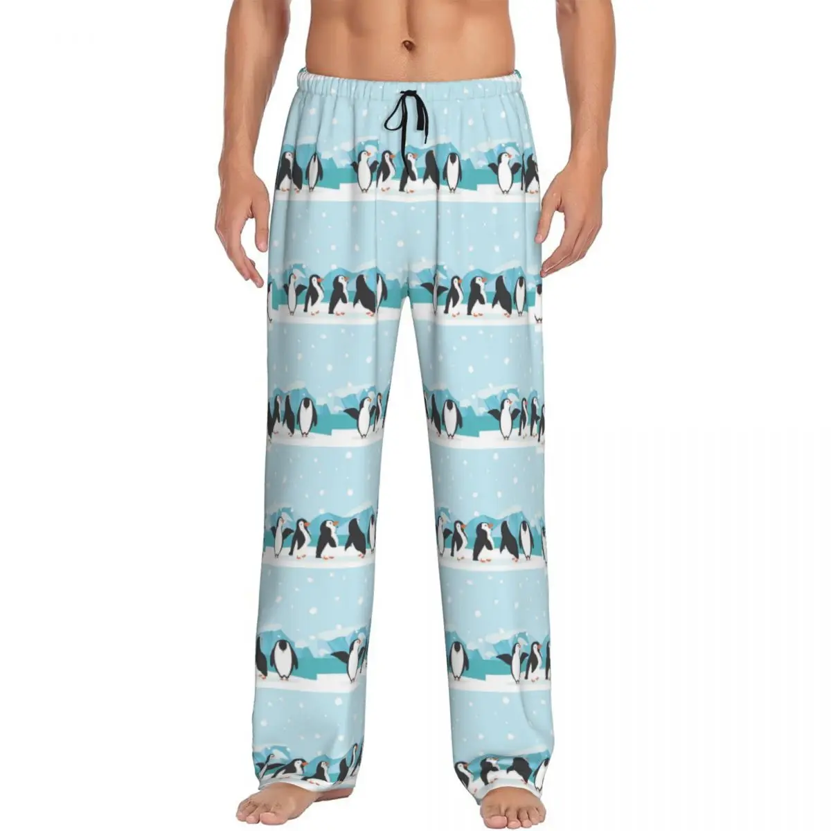 Custom Penguin Waddle In The Snow Pajama Pants Men Sleepwear Sleep Lounge Bottoms with Pockets
