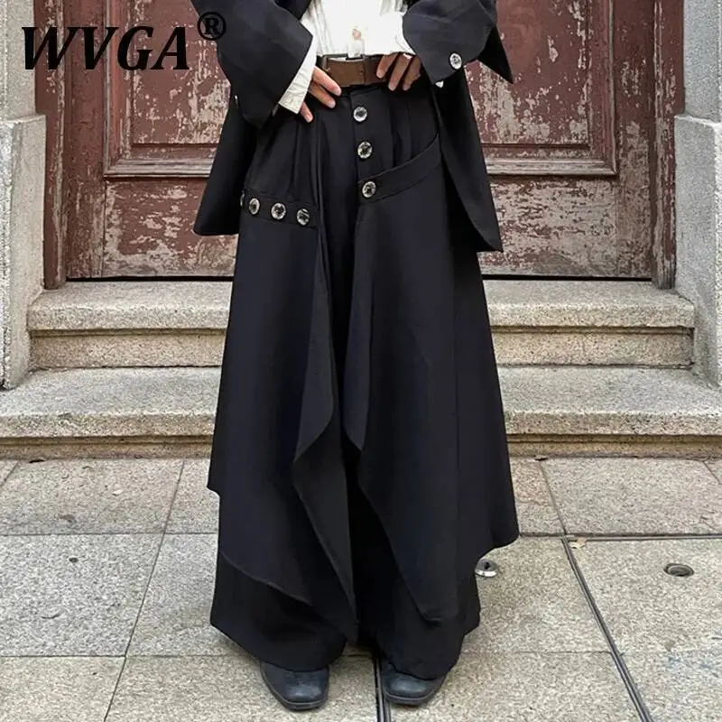 

WVGA Spring Autumn New Man High Street Vintage Asymmetric Splicing Niche Chic Casual Wide Leg Ankle-Lengh Skirt Pants Ins W9823