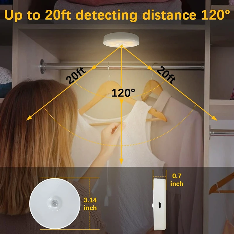 Luz LED nocturna con Sensor de movimiento PIR, lámpara de noche recargable por USB, lámpara de armario inalámbrica, luz para armario de cocina, escalera