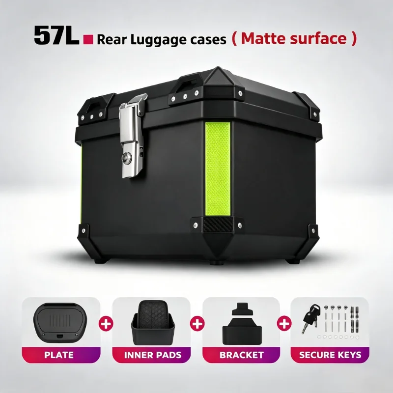 57L Large Capacity Motorcycle Top Case, Universal Waterproof Rainproof Storage Trunk Box for Scooter & Electric Bike, Secure