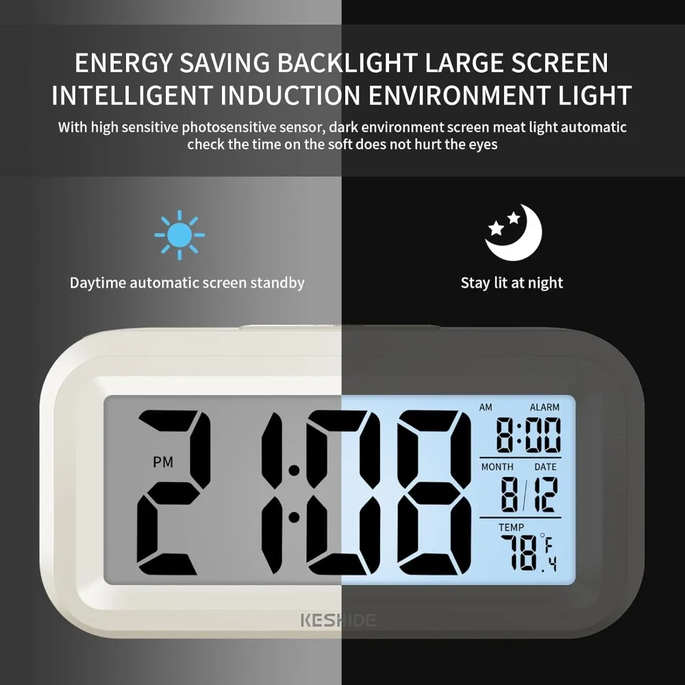 

Digital Alarm Clock, Night Light, Battery Operated, with Indoor Temperature, Snooze Model, 12/24H Display, Desk Clock