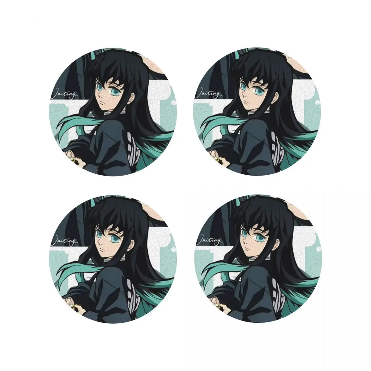 

Muichiro Tokito Coasters Kitchen Placemats Waterproof Insulation Cup Coffee Mats For Decor Home Tableware Pads Set of 4