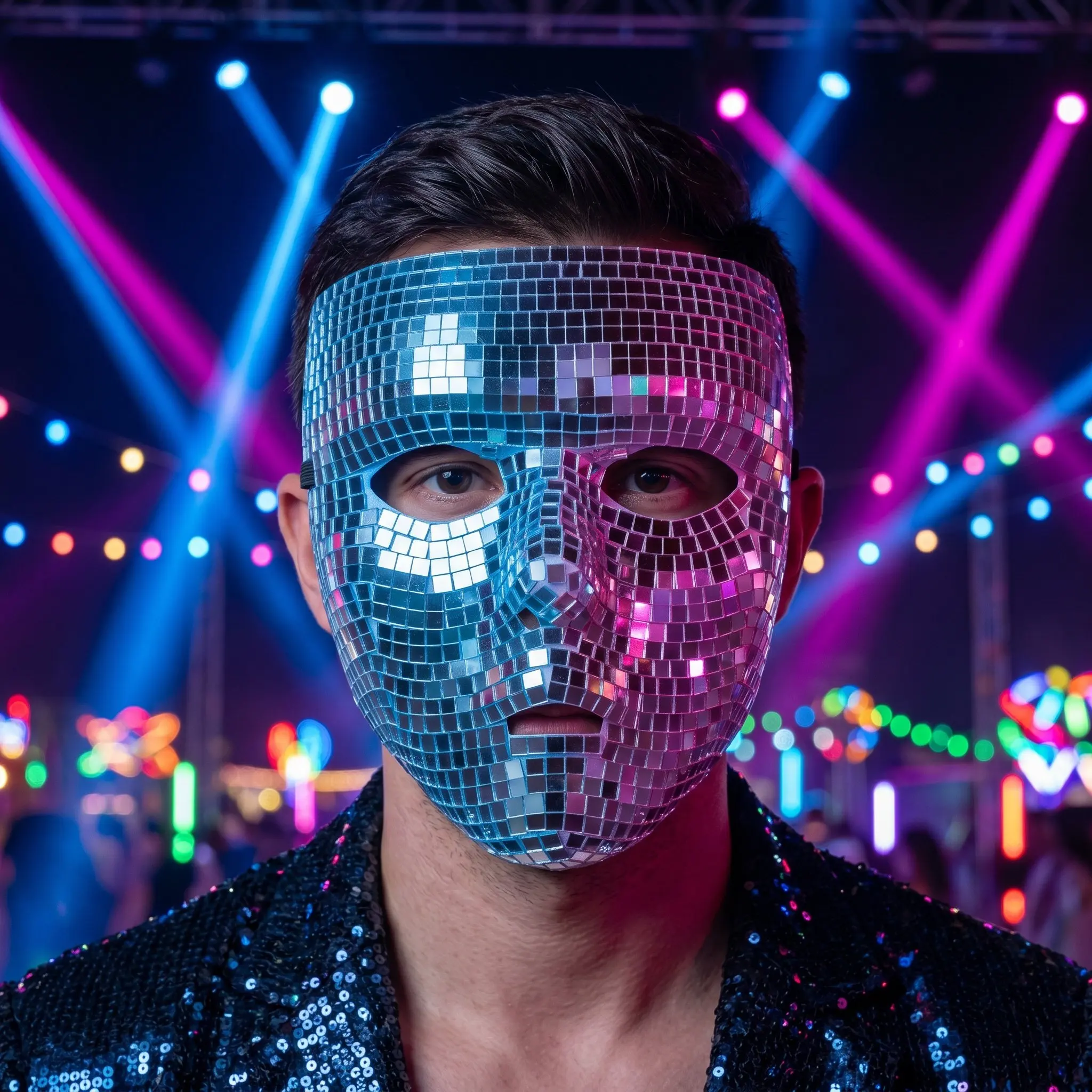 Full Face Disco Mask Nightclub Dj Mask With Sparkly Glitter 70s Mirror Effect Disco Costume Face Cover For Masquerade Ball Dance 5