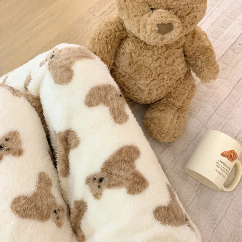 Cute Bear Printed Coral Velvet Pjs Sleeping Pants Y 2k Winter Kawaii Warm Fuzzy Fur Pijama Pants Korean Plush Home Wear Trousers