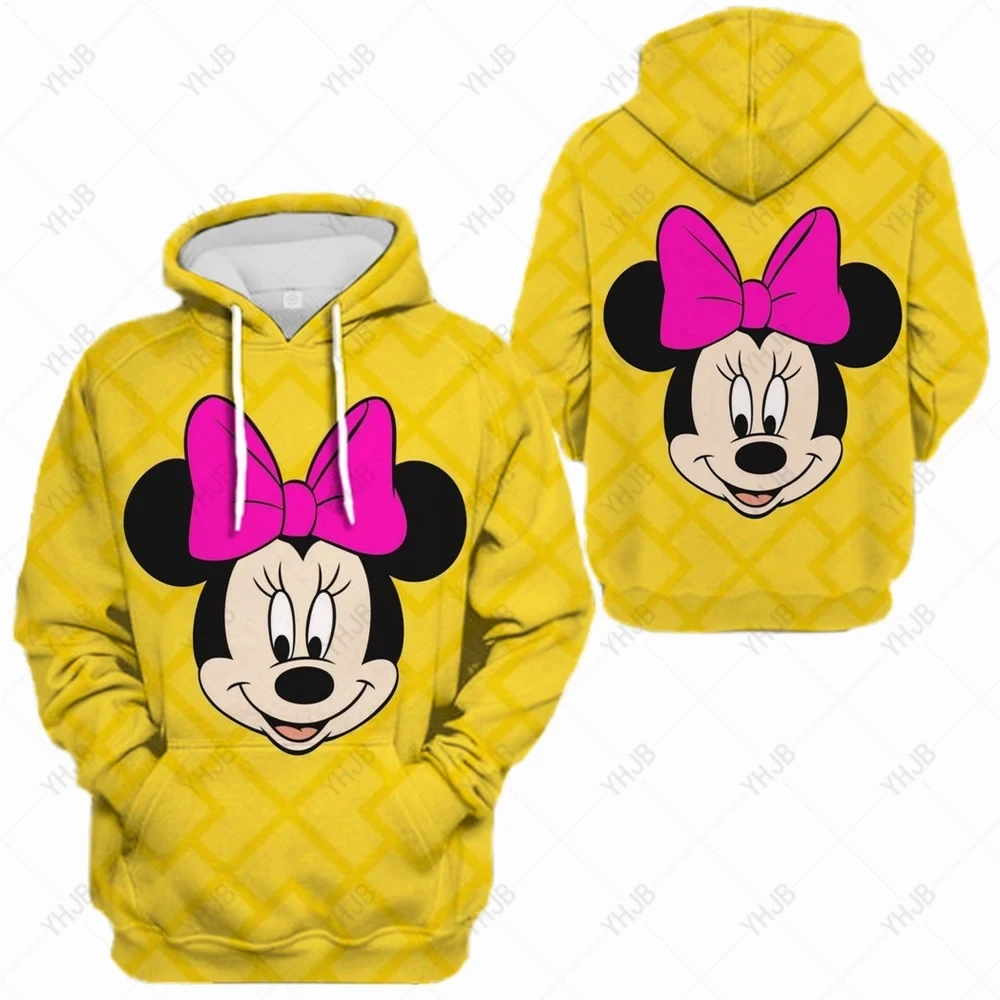 Disney-Moletom feminino de manga comprida com estampa de Mickey Mouse, Hoodies soltos, Minnie, streetwear grande, casual, outono