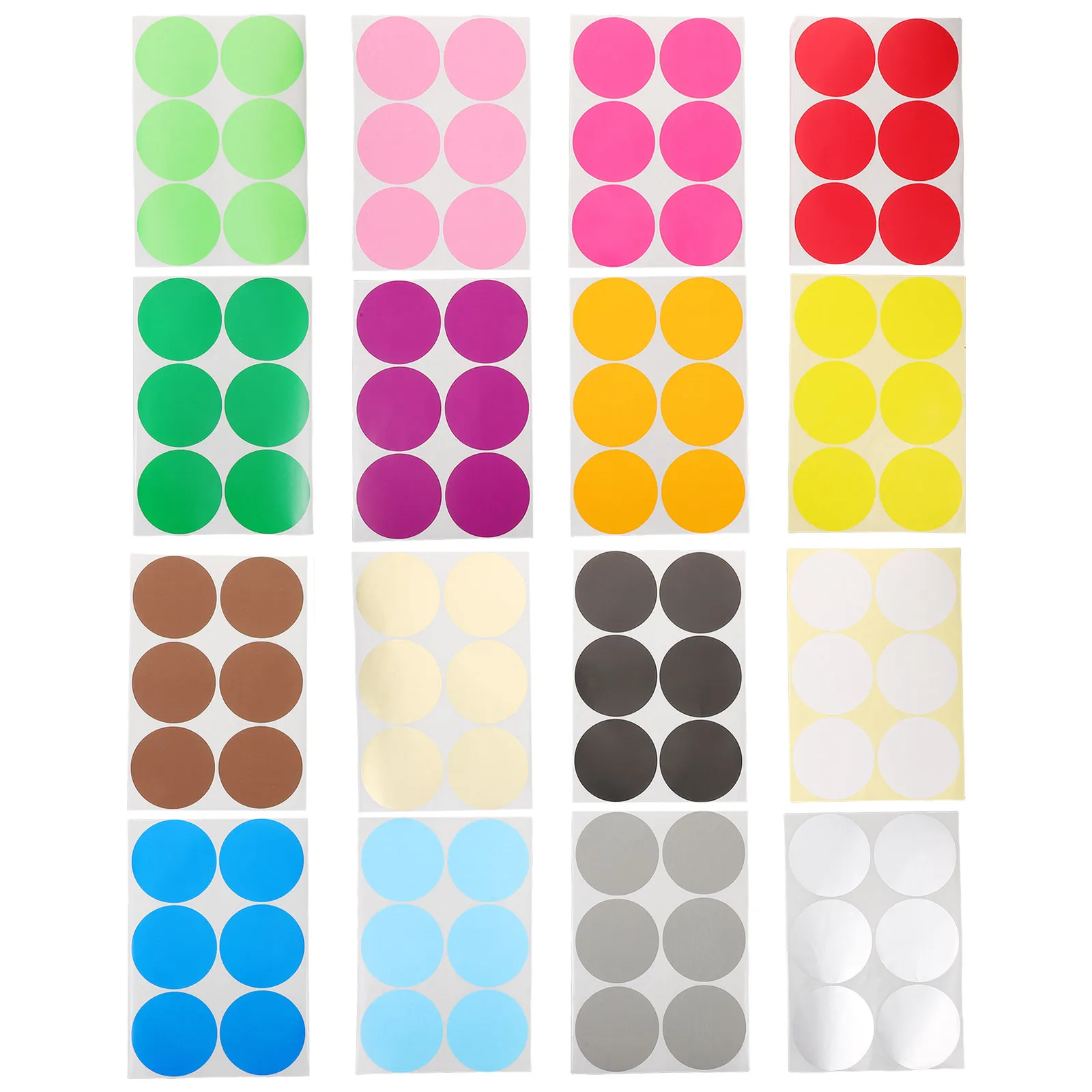 

16 Sheets Colorful Dot Labels Coding Removable Stickers Water Proof Copper Plate Office Round
