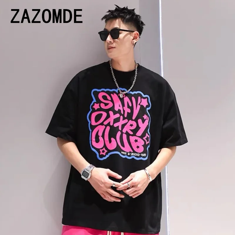 ZAZOMDE American Simplicity Letter Graphic T Shirt Fashionable Loose Fresh And Personality Men Retro Art Short Sleeved Top