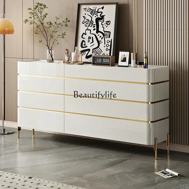 

LJYLight luxury solid wood chest of drawers, bedroom, bedside cabinet, eight-bucket cabinet, living room storage, baking paint