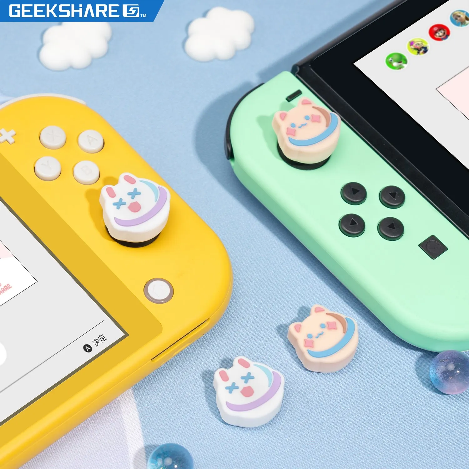 Geekshare kawaii polegar grip caps para nintendo switch silicone protetor joystick casps 4 pçs bonito aperto capa para interruptor oled